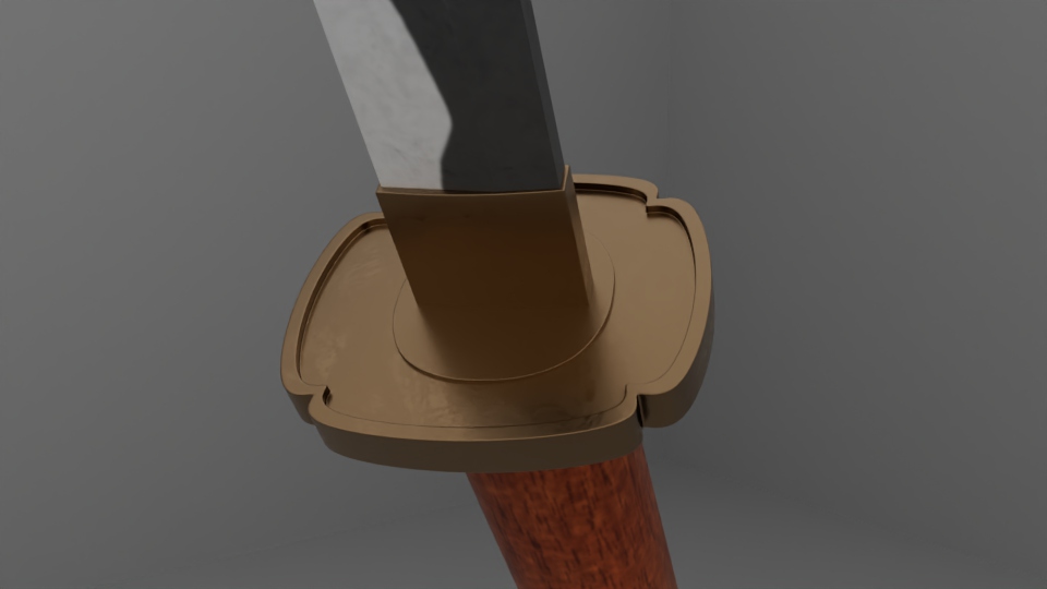 Close up on the hilt of the 3D katana model