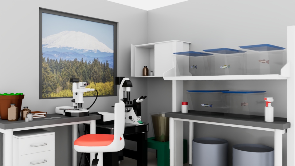 Rendered image of 3D model of Microscope lab