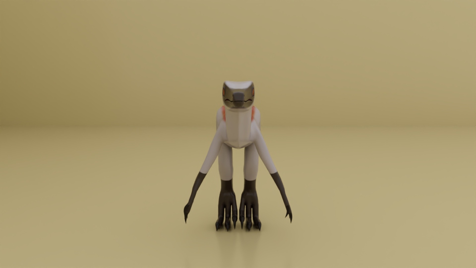 Front view of the raptor model without feathers.