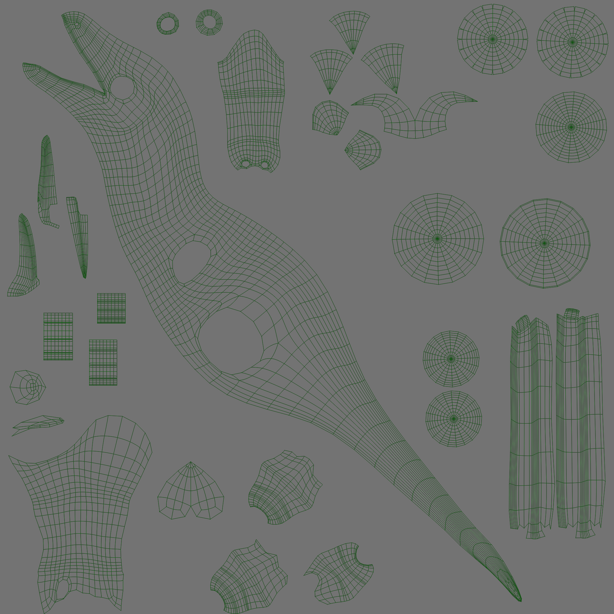 UV snapshot of raptor model unwrapped.