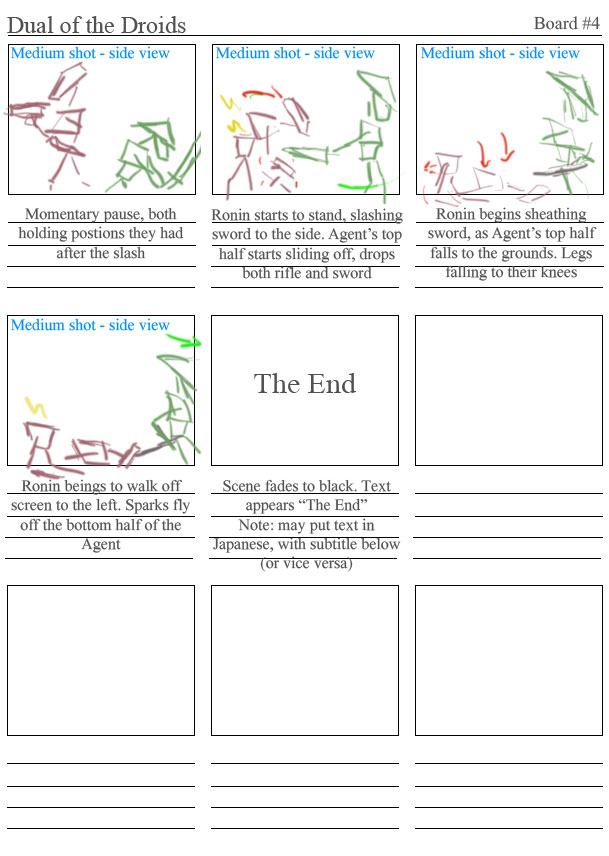 Final set of storyboards showing the final blow.